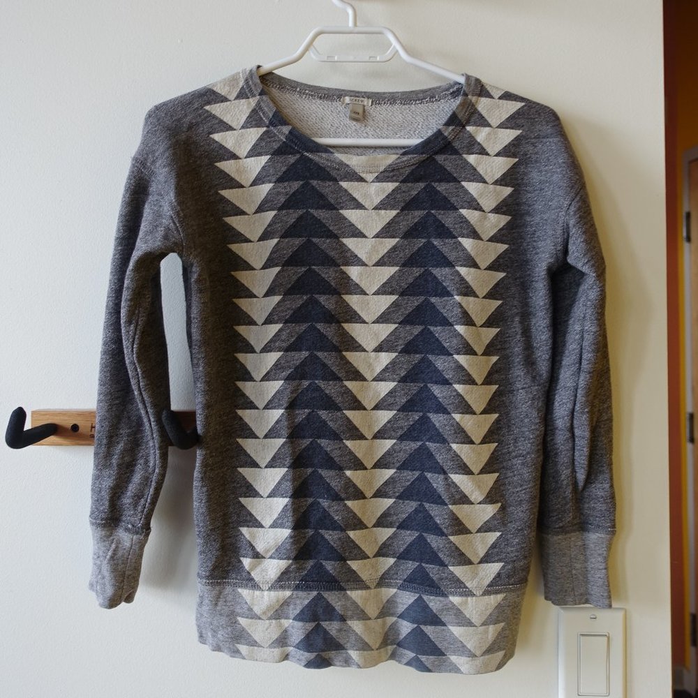 J.Crew Gray Chevron Geometric Sweatshirt Knit Top Pullover Shirt #07723 XXS 00